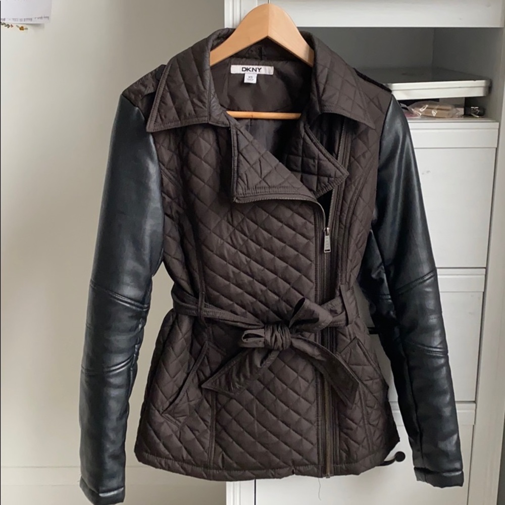 DKNY half leather cotton fall jacket